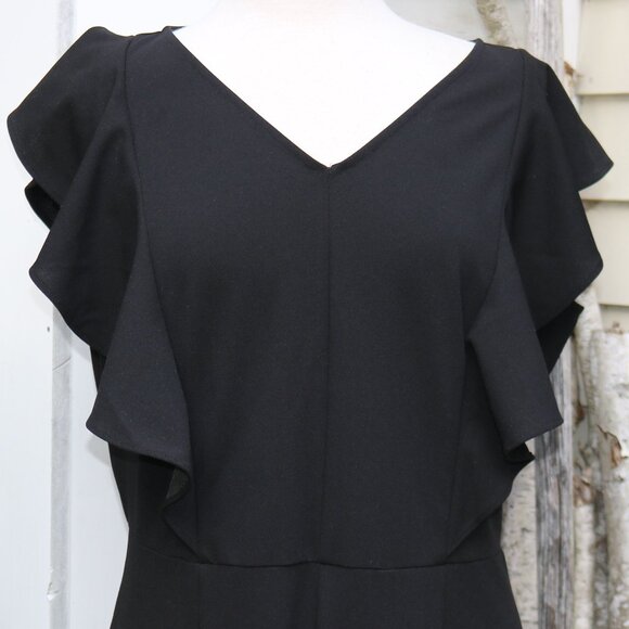 Du Jour Petite Black V-Neck Flutter Sleeve Wide Leg Stretch Crepep Romper Sz XLP - Picture 2 of 9
